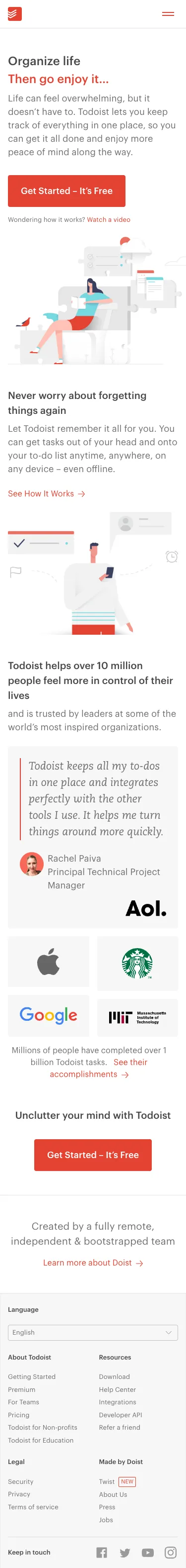 Mobile design for Todoist